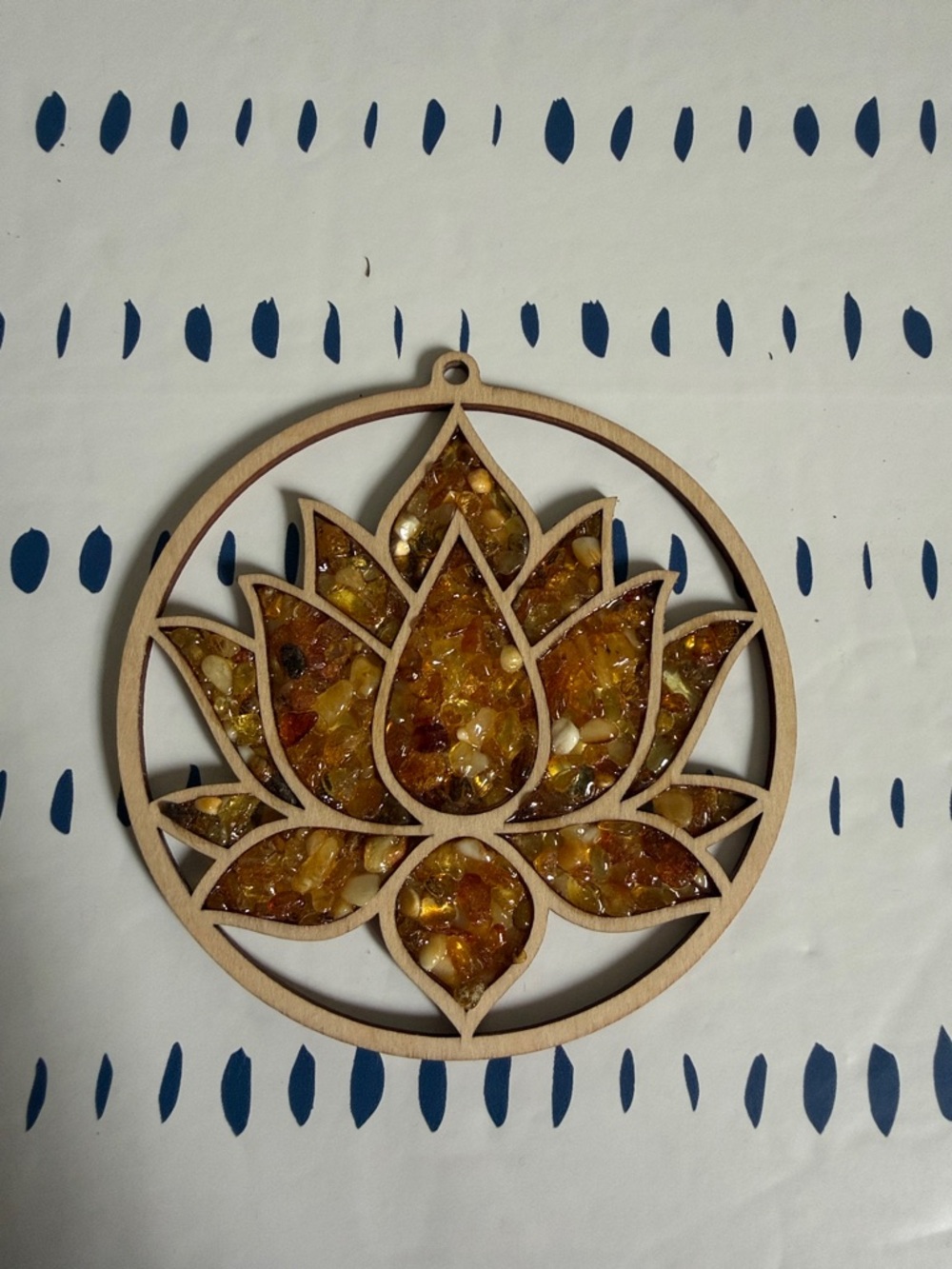 Wooden Lotus Wall Hanging with Amber Resin Inlay